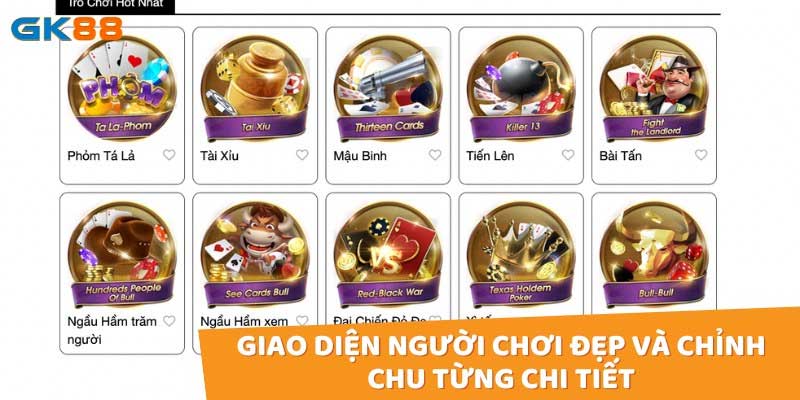 Những tựa game bài Gk88